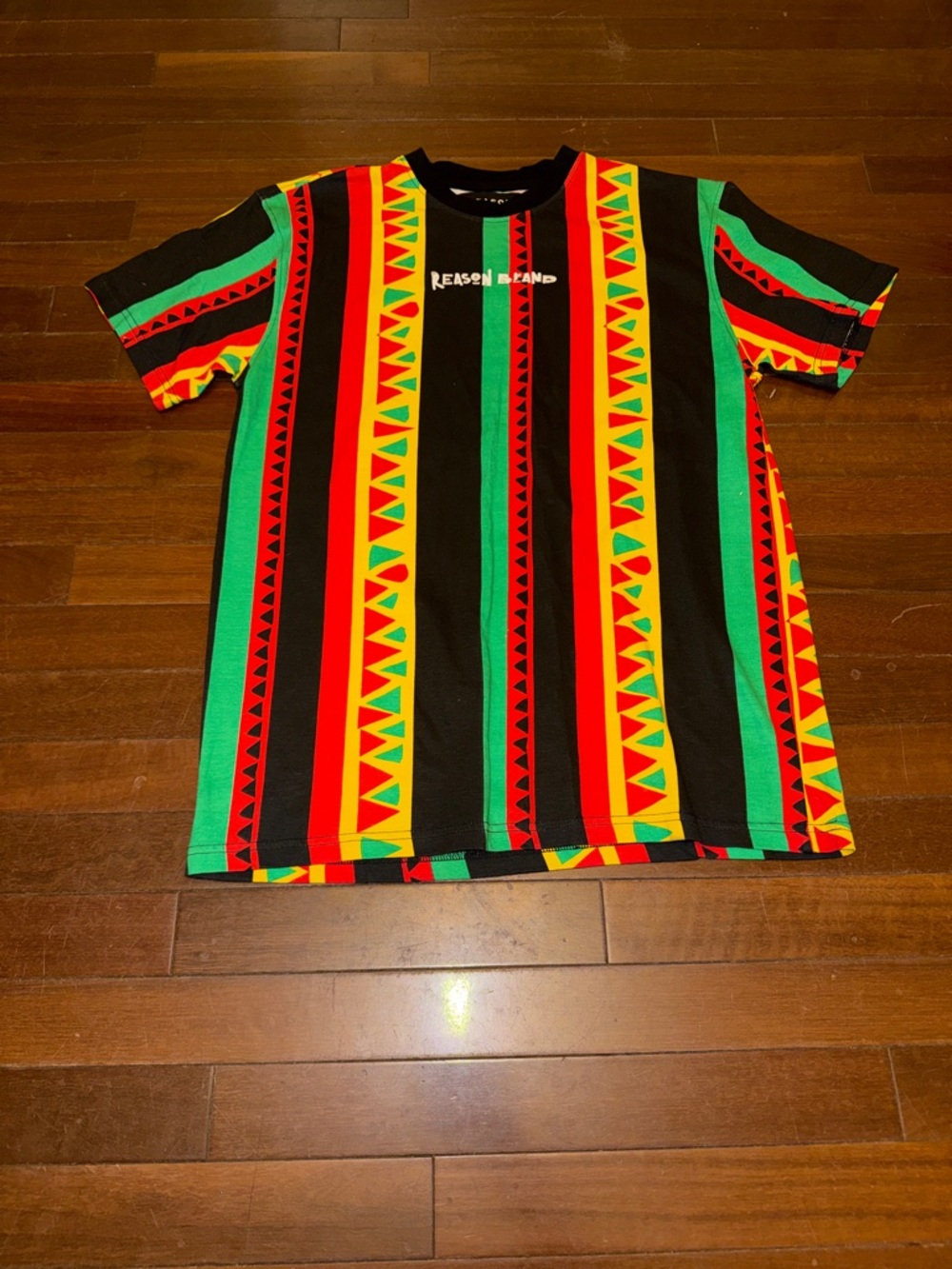 Reason Men's Multicolor Striped Graphic Tee - Black/Green/Red/Yellow